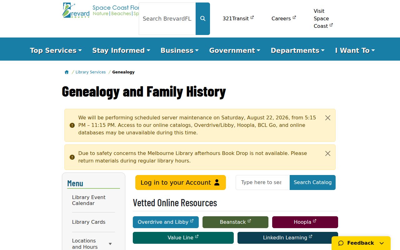 Brevard genealogy and local history collections for Melbourne city directory research