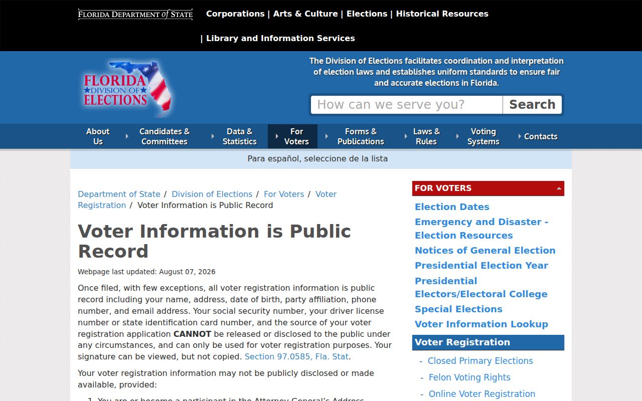 Melbourne neighbors Florida public voter information rules