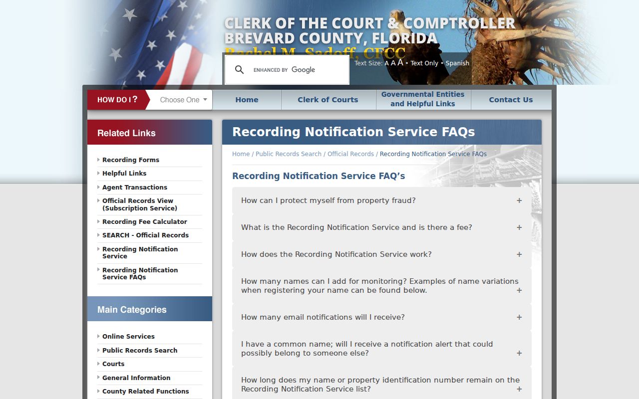Melbourne previous residents Brevard recording notification service