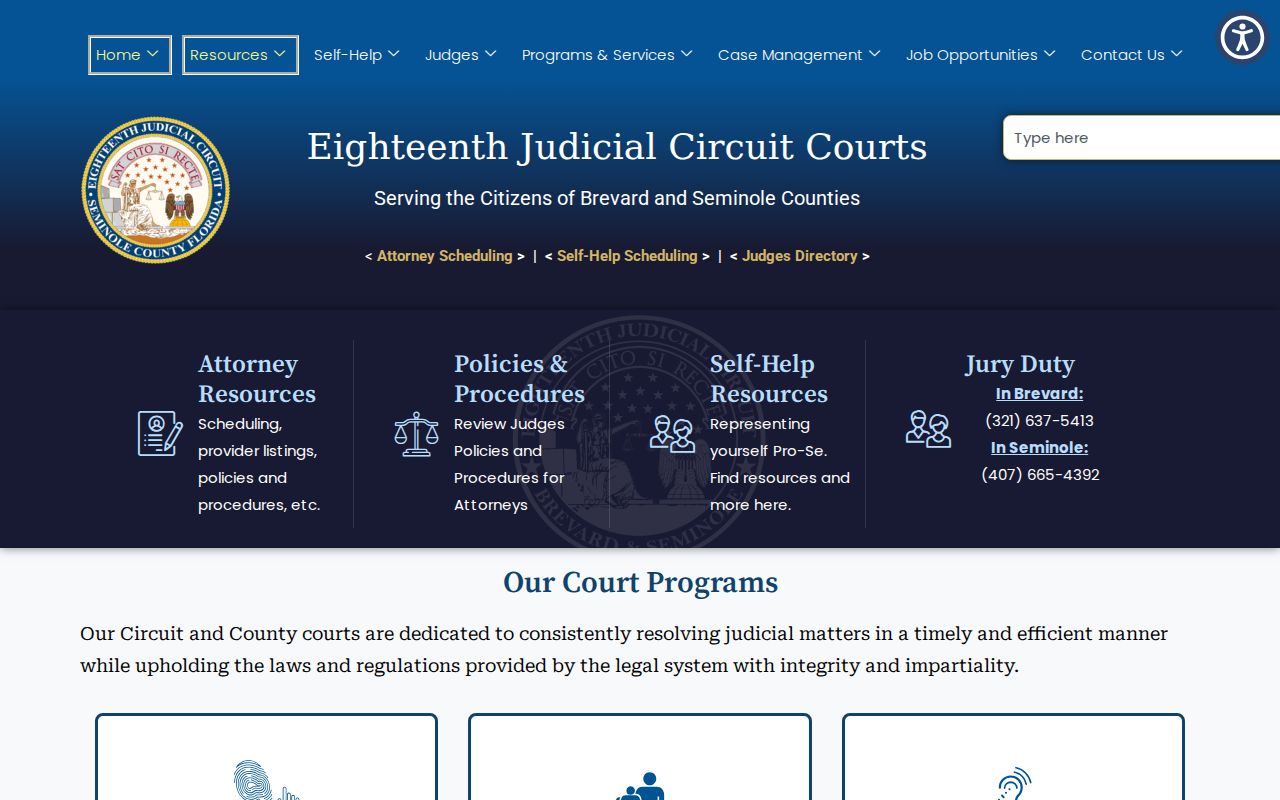 Eighteenth Judicial Circuit website for Melbourne court jurisdiction