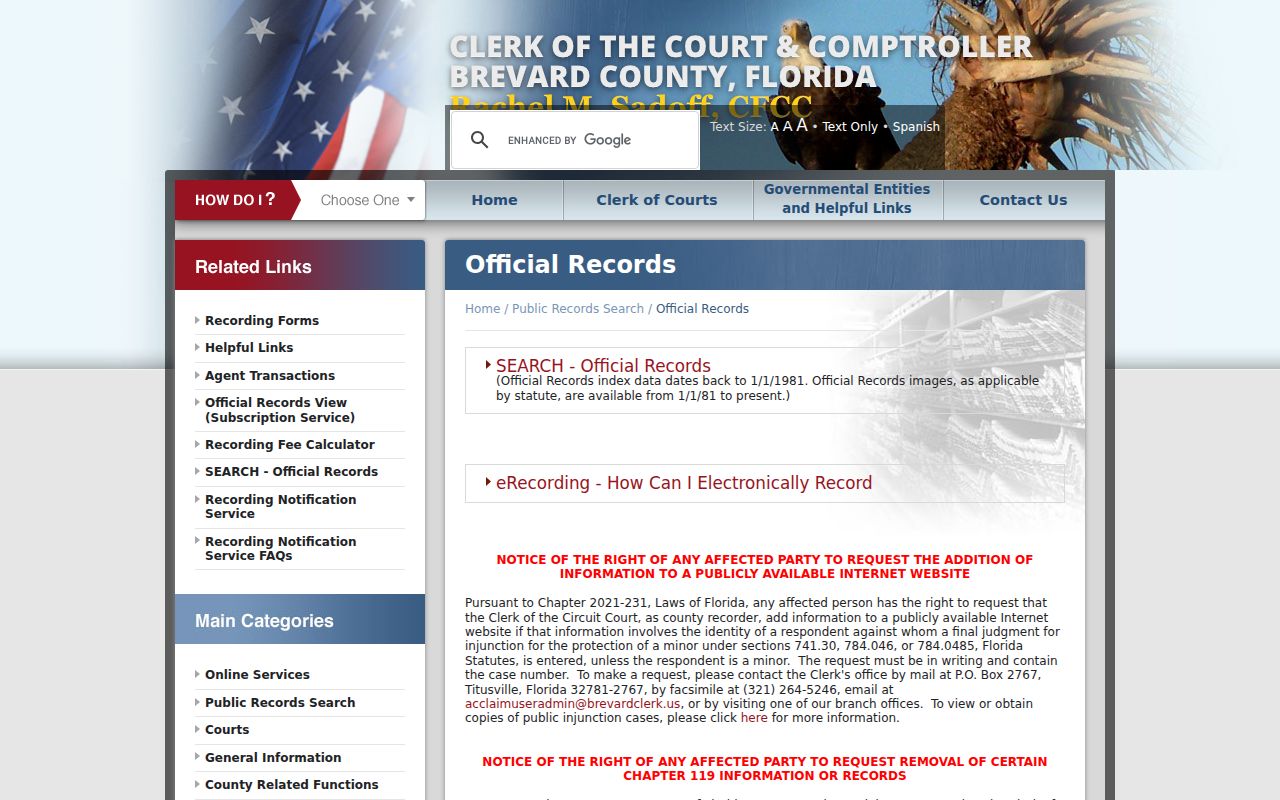 Brevard Clerk official records guidance used for Melbourne street deed research