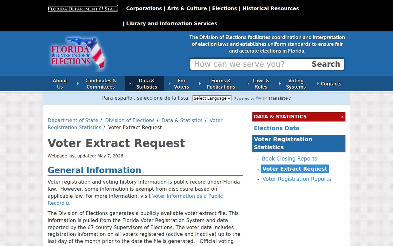 Florida voter extract request page for lawful Melbourne street research